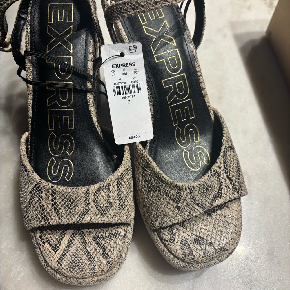 Express Beige Snakeskin Platform Sandals